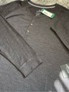 01.Algo Long Sleeve Performance Henley Men XXL Charcoal Gray Merino Wool